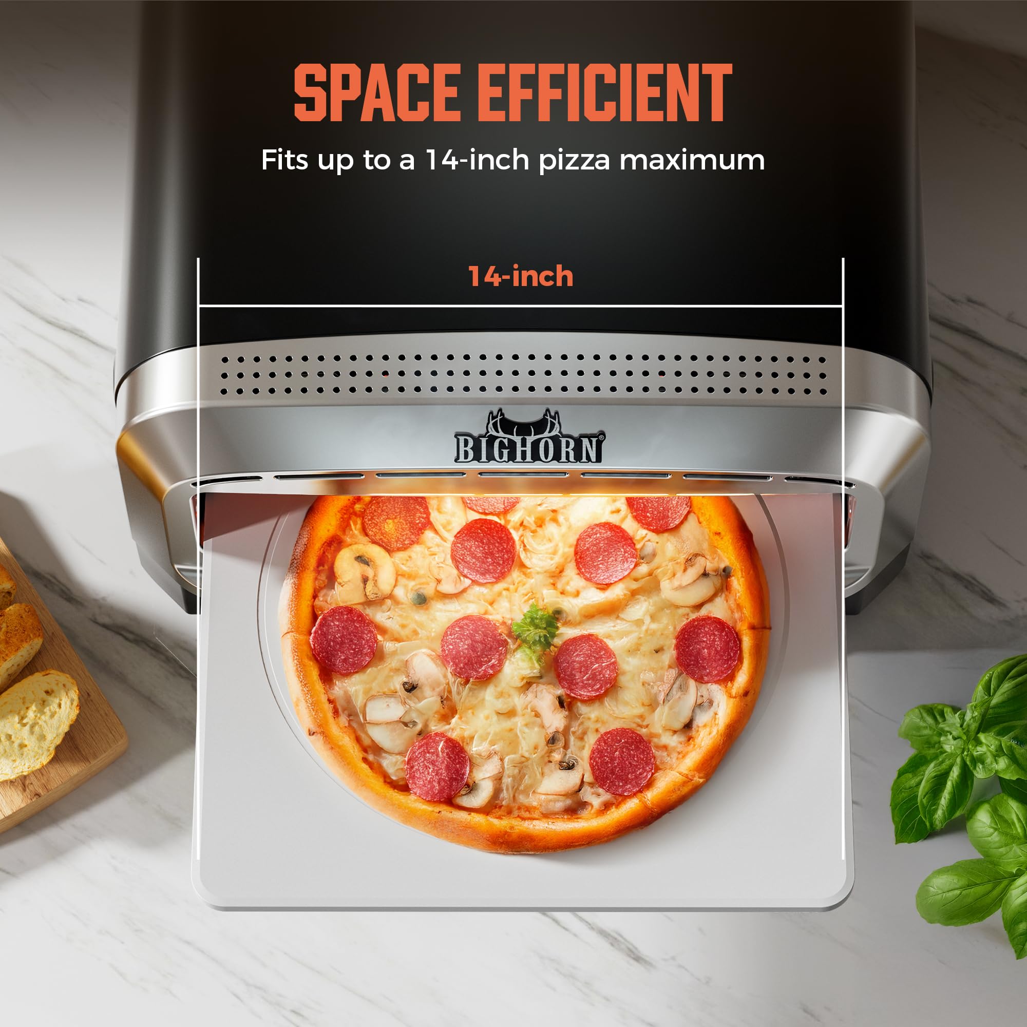 Horno de pizza para interiores, horno eléctrico de pizza de 14 pulgadas con 6 modos preestablecidos, máquina para hacer pizza perfecta para el hogar, cocina de pizza con piedra para 6