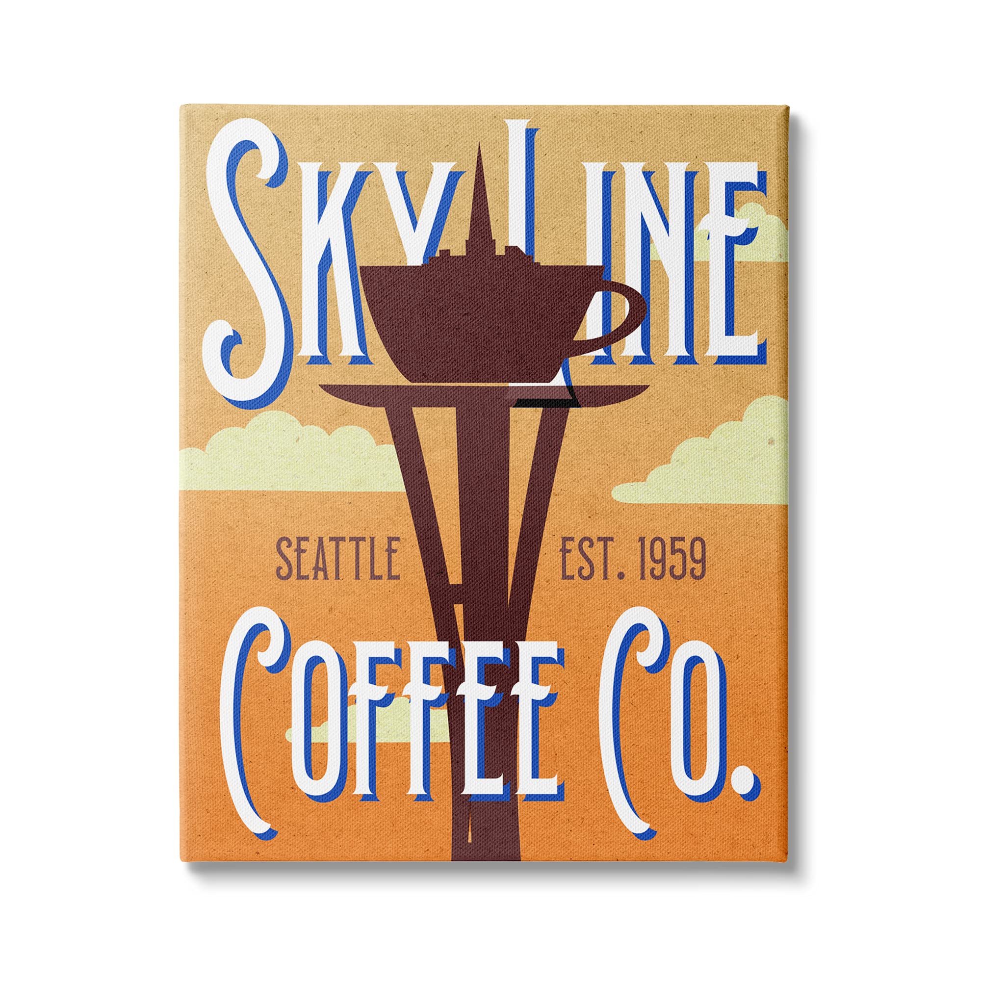 Stupell Industries Retro Sky Line Coffee Co. Seattle Cup Needle, Design by Daphne Polselli Canvas Wall Art, 24 x 30, Yellow
