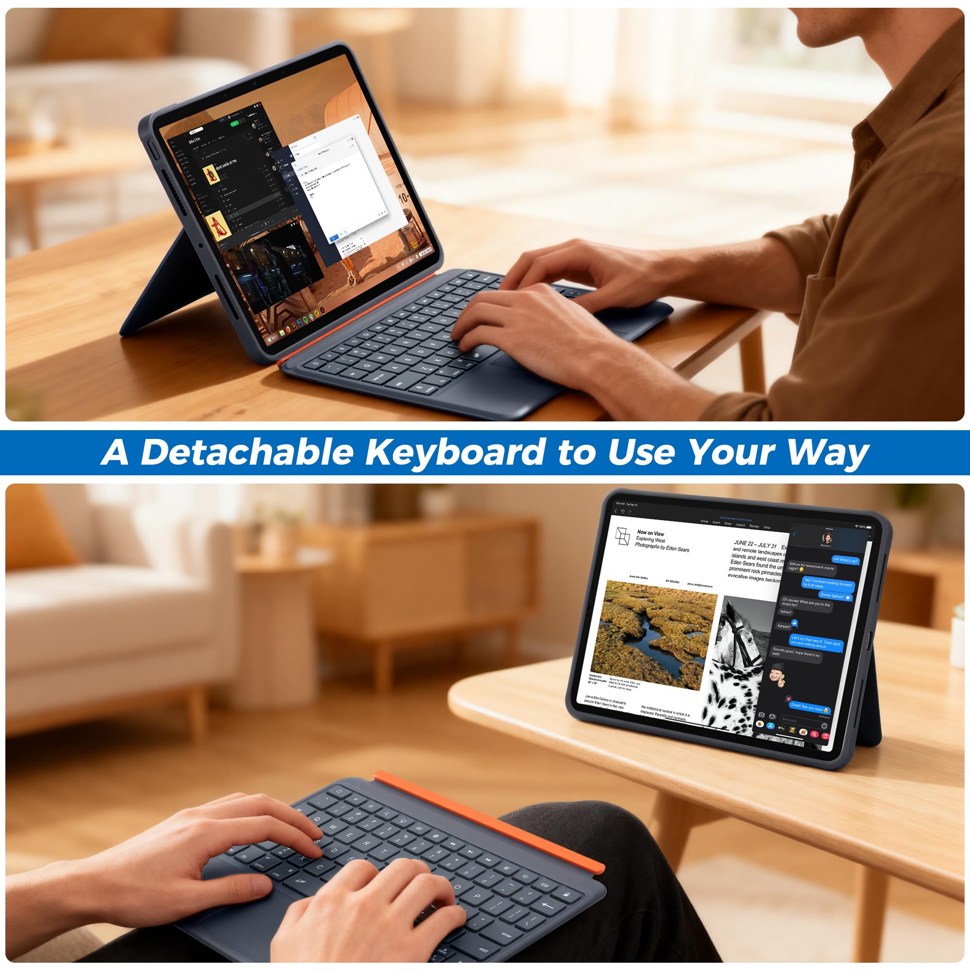 QUARK Tastaturhülle für iPad Pro 13 Zoll (M5/M4, 2025/2024), magnetische, abnehmbare Tastaturhülle mit verstellbarem Ständer, 7 Farben hinterleuchtete Tasten mit Trackpad, Grau