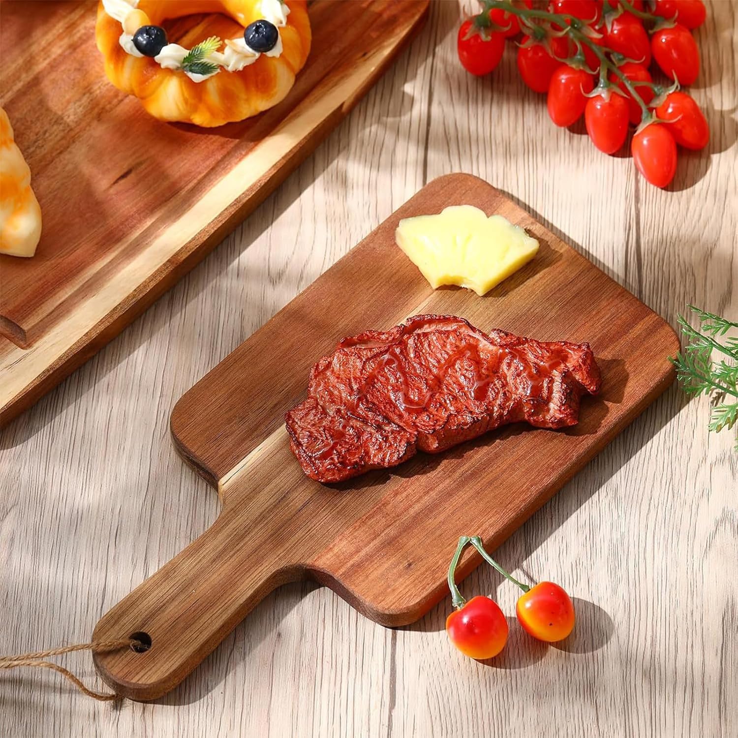 Juego de 6 tablas de cortar de madera de acacia, tablas de cocina de 12 pulgadas con asa, ideal para embutidos, queso, pan, carne y frutas (12 x 6 x 0.6 pulgadas)