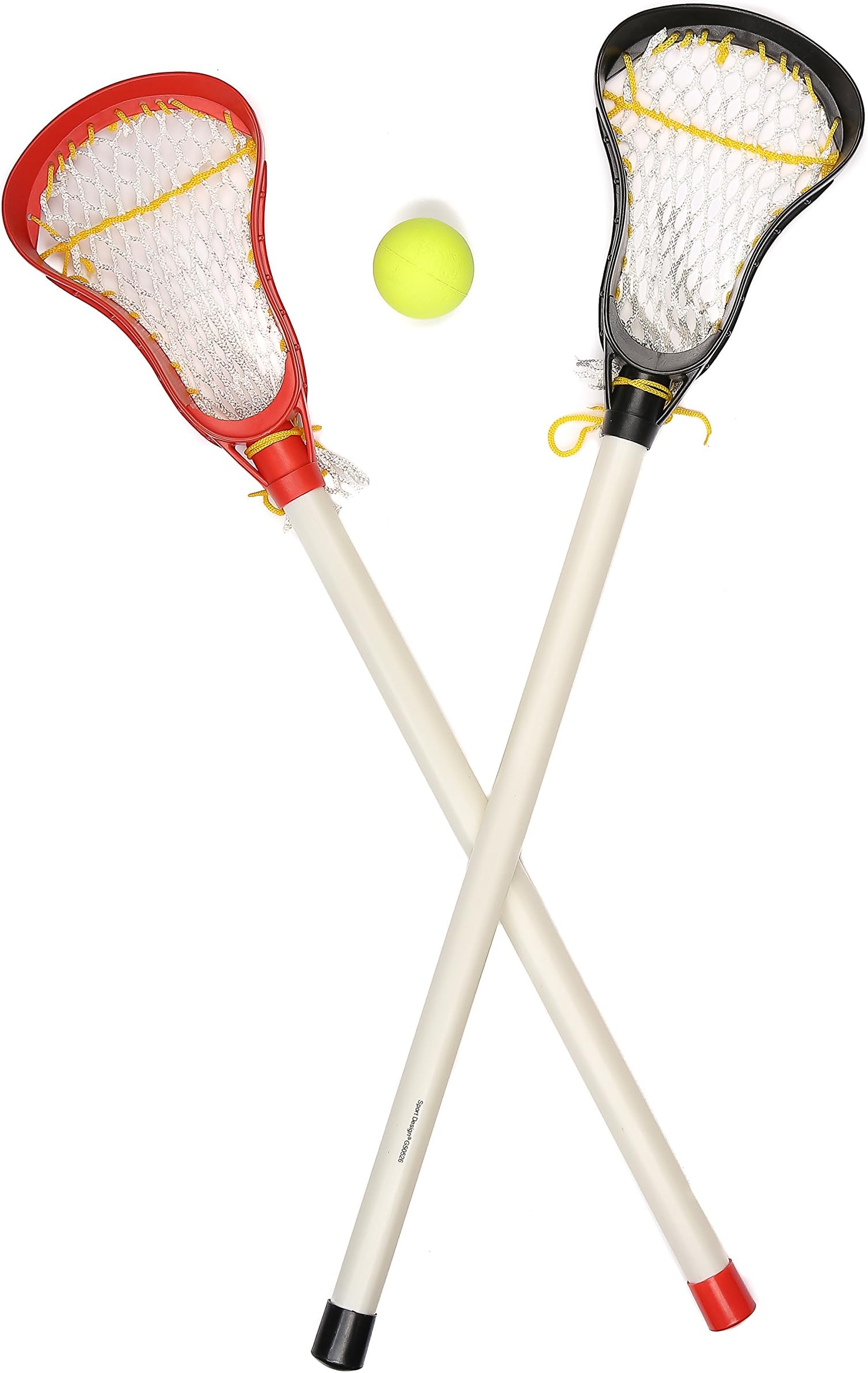Kids Lacrosse Sticks - 2 Sticks (30 Inches) & 1 Ball - Soft Mesh Pockets, Durable Plastic Handles, & Large Head Design