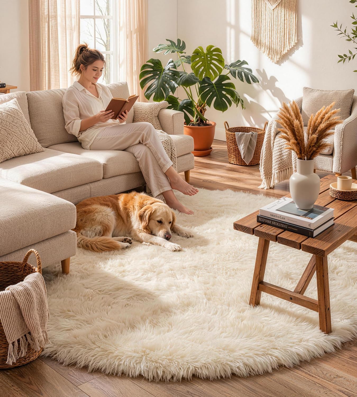 Tapis rond à poils longs lavable pour en finir avec les sols froids et glissants