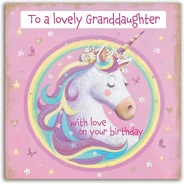 The Heritage Press Birthday Card for a Lovely Granddaughter - Greeting Card for Her with Pretty Foil Finish and Envelope - Unicorn Design - Eco-friendly - Made in UK - 160x160mm
