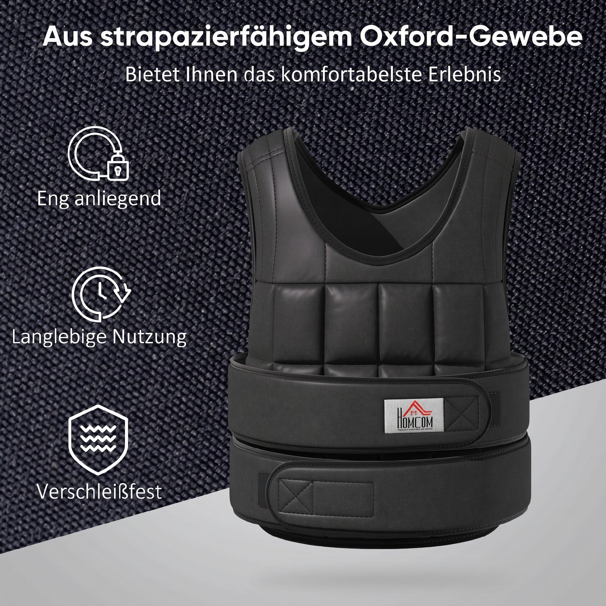 HOMCOM Gewichtsweste 10/20kg Verstellbare Trainingsweste Damen Herren | Herausnehmenbar Gewichten, Klettverschlüsse, Laufweste, Muskelaufbau, Krafttraining, Laufen, Fitness, Cross Training