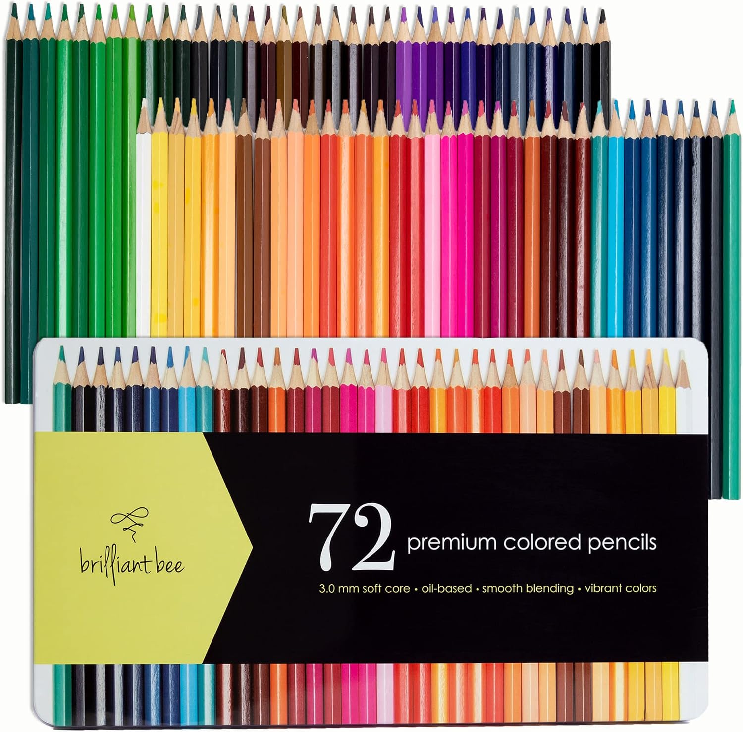 Brilliant Bee - 72 Premium Colored Pencils Set for Artists & Kids - Soft Core, Oil-Based Art & Coloring Pencils for Drawing and Sketching, Bulk Gift Set in Durable Metal Case