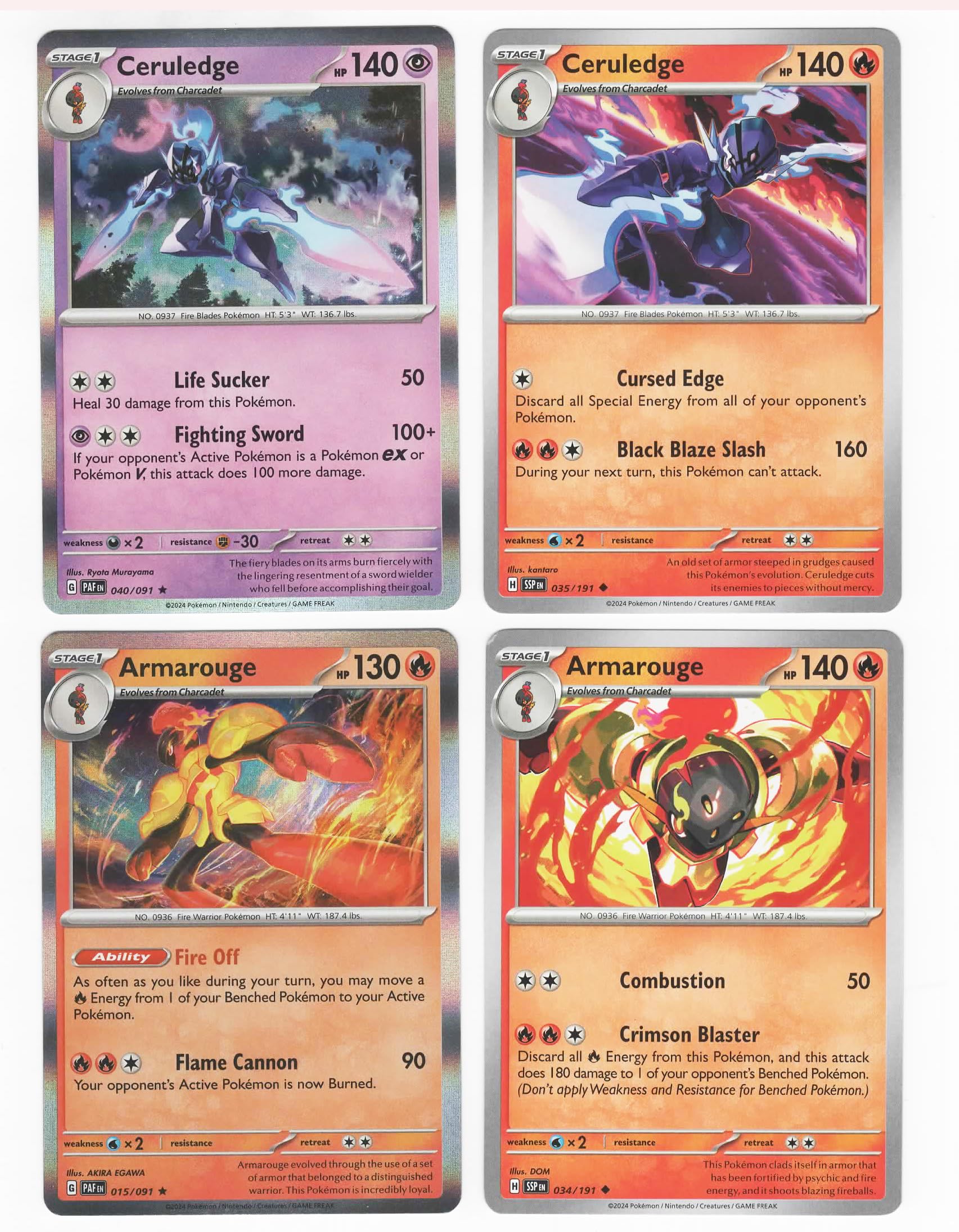 Amazon.com: Armarouge & Ceruledge – Pokemon 4 Card Lot – Surging Sparks –  034/191 – 035/191 : Toys & Games