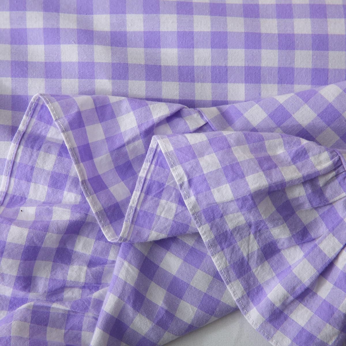 Silnuo 2 Pack Purple/White Plaid Ruffle Throw Pillow Covers,100% Washed Cotton Farmhouse Gingham Decorative Pillow Shams Checkered Pillowcases 24" x 24" for Bed,Sofa，Living Room