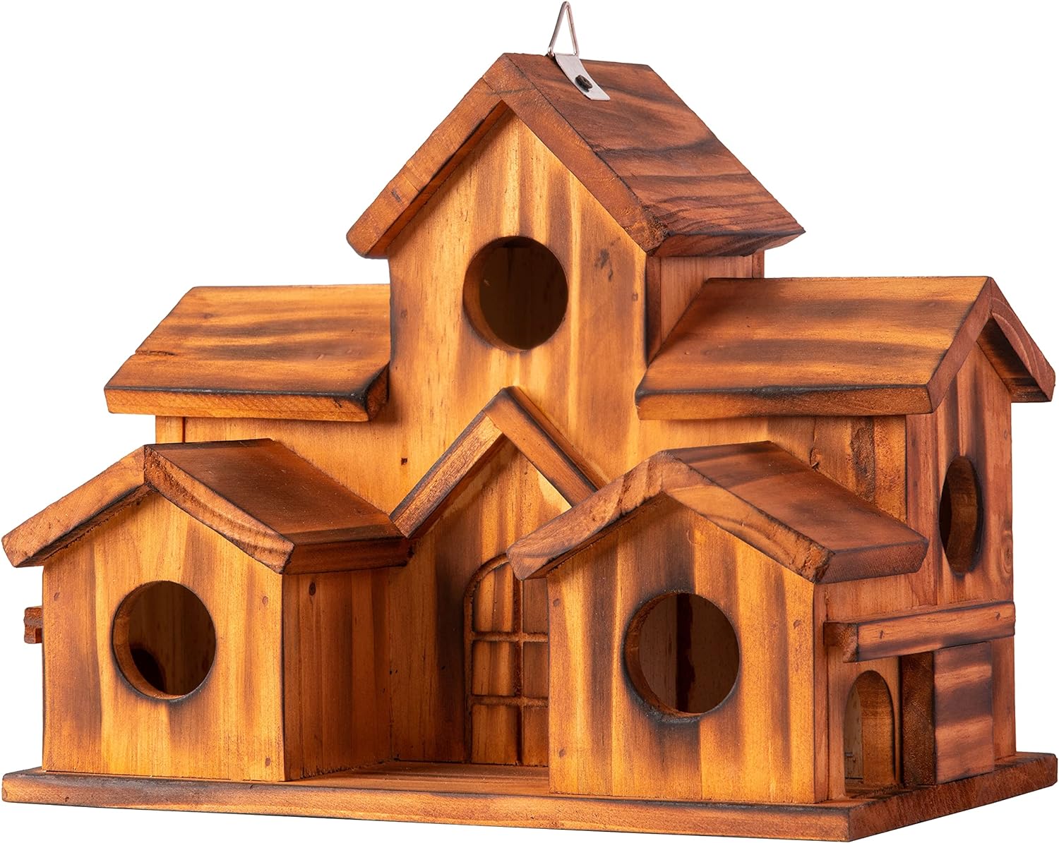 Bird Houses for Outside,Outdoor 5 Hole Bird House Room for 5 Bird Families Bluebird Finch Cardinals Hanging Birdhouse for Garden (Brown – Set of 1)