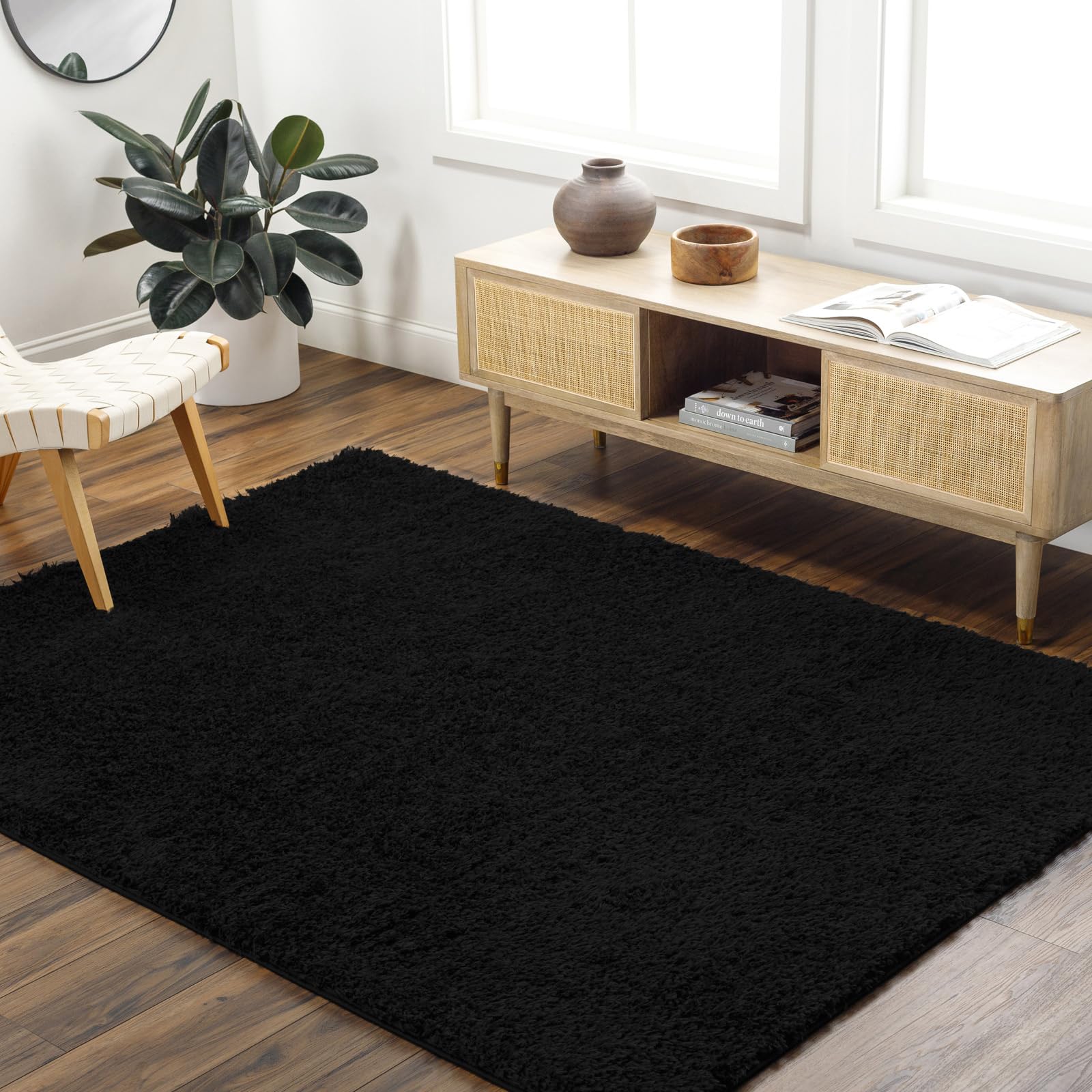 Livabliss Soso Shaggy Berber Carpet 200x275 cm, Living Room & Bedroom, Soft Plush Thick Pile, Neutral Boho Fluffy Style, Easy Care, Black