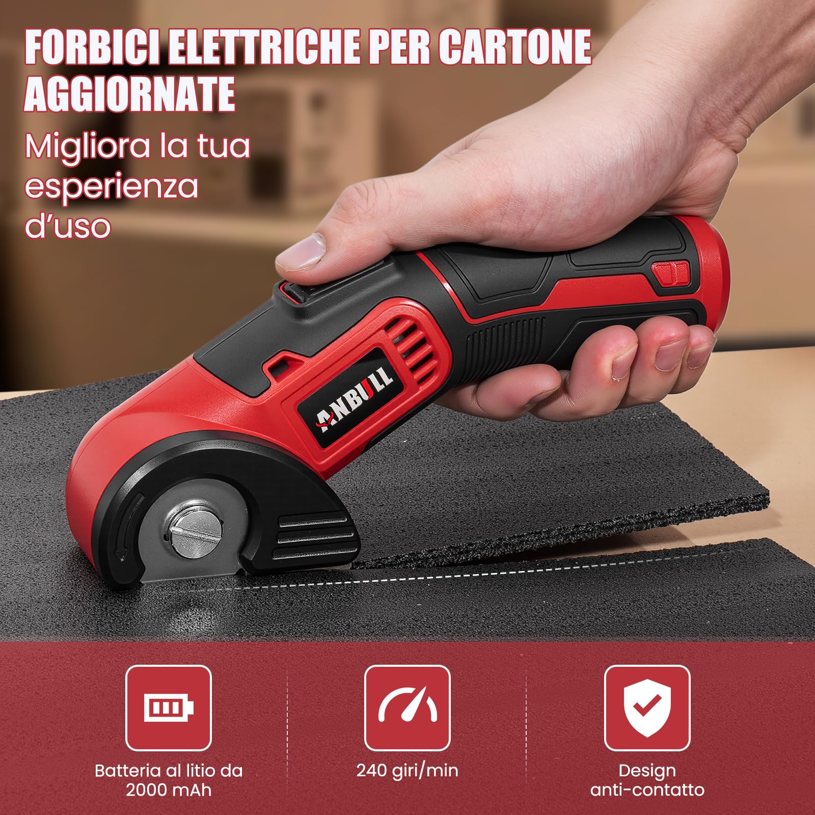 Anbull Forbici Elettriche Senza Fili 4V, Forbici Elettriche per Cartone, Taglierina Elettrica Ricaricabile USB, con 1 lama, Ideale per Tessuti, Pelle e Cartone, Leggere e Sicure per DIY
