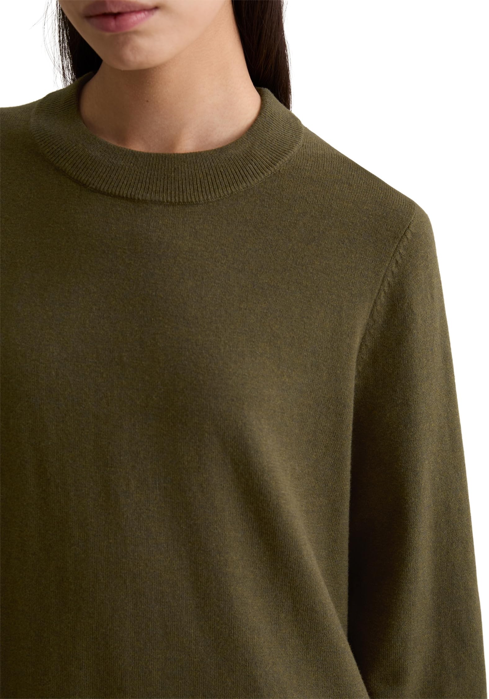 Marc OߴPolo Denim Damen Strickkleid mit Rundhalsausschnitt Knielang, Grün (Dark Green Melange 02), M