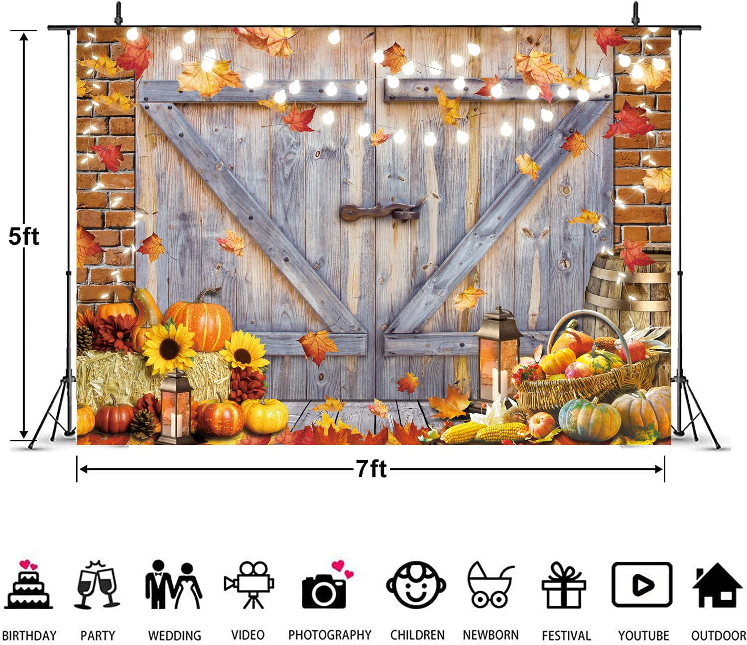 Fondo Fotográfico De Otoño/Acción De Gracias 3x2,5m - Diseño Campo De Trigo Con Espantapájaros, Vinilo, Para Estudio O Fiestas