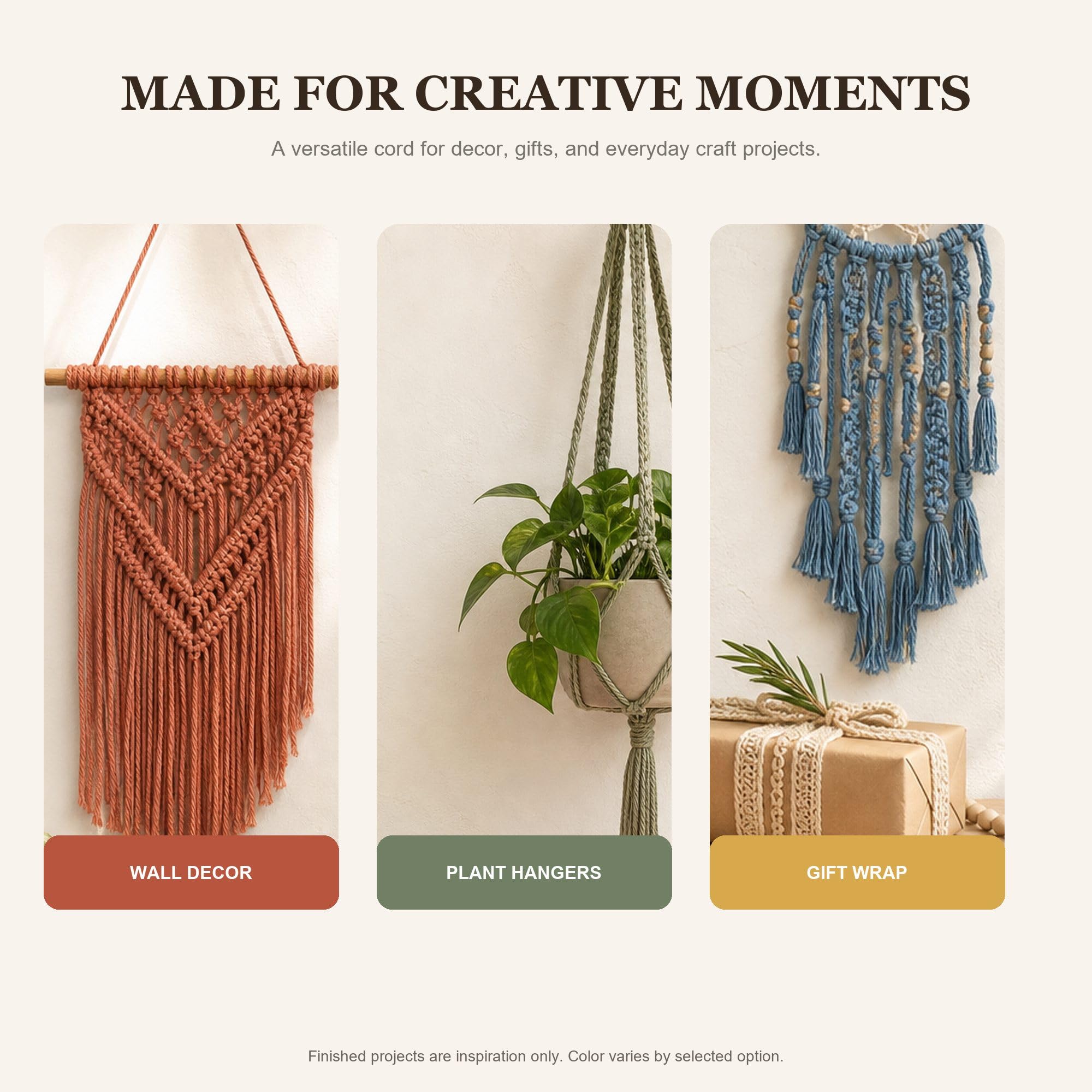 Cordón de macramé de 3 mm x 109 yardas (328 pies), cuerda de macramé de algodón natural, 4 hebras de cordón de algodón trenzado para colgar en la pared, ganchos de plantas, manualidades, envoltura de