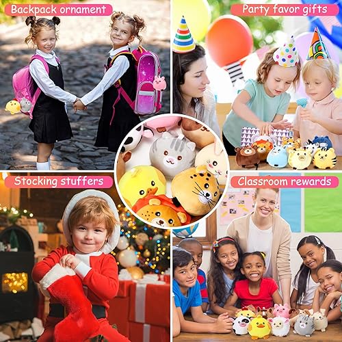 Miniatura 6 de Halloscume Juego de 18 llaveros de animales de peluche pequeños de 3.15 pulgadas para regalos de cumpleaños, rellenos de huevos de Pascua, cestas,