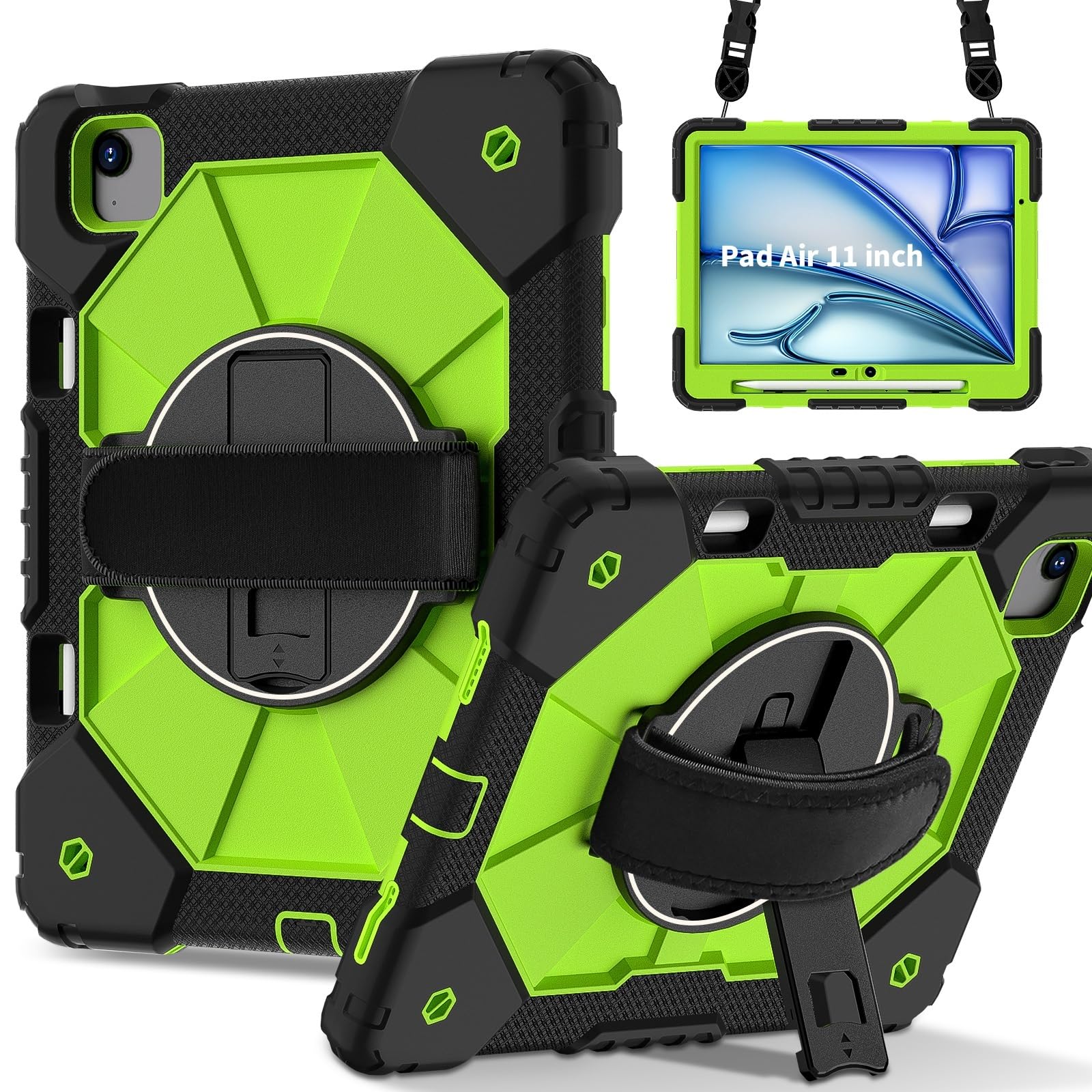 Coque iPad Air 11 M4 antichoc jaune vert avec béquille rotative - 8