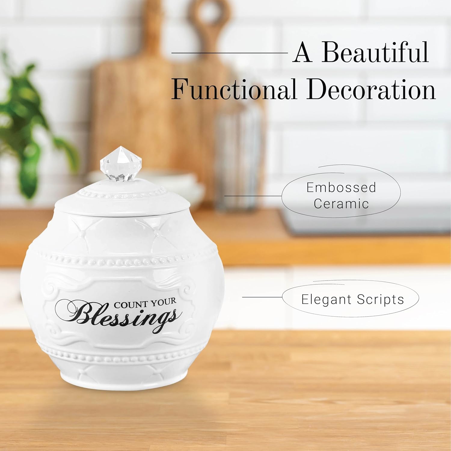 Young's Inc. Ceramic Jar with 36 Blessing Cards - 6" L x 6" W x 7" H - Spiritual Gifts for Women - Motivational Desk Decor