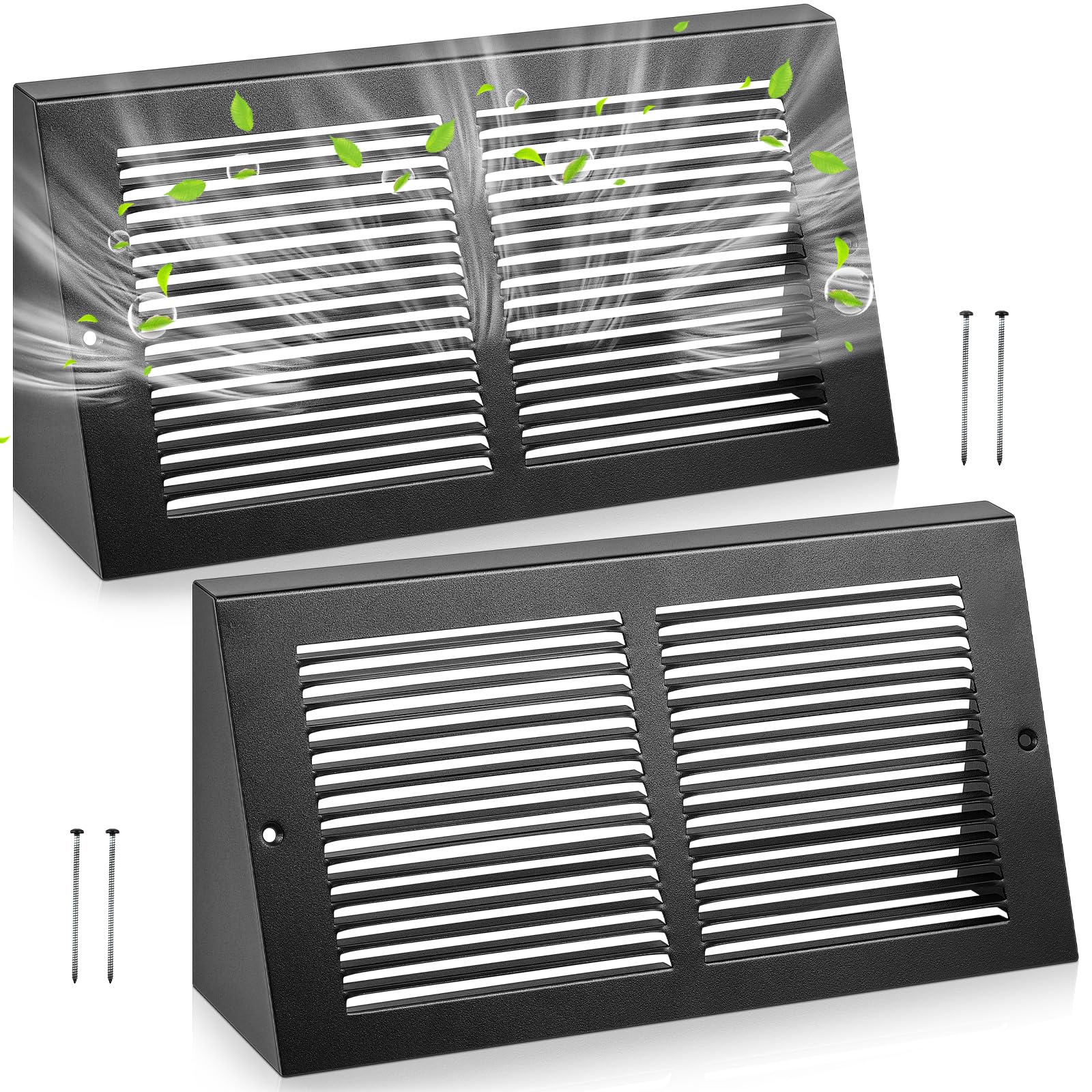Handua 12x6 Steel Triangular Baseboard Air Supply Grille With Damper – White, Multi-Shutter Damper, Easy Install