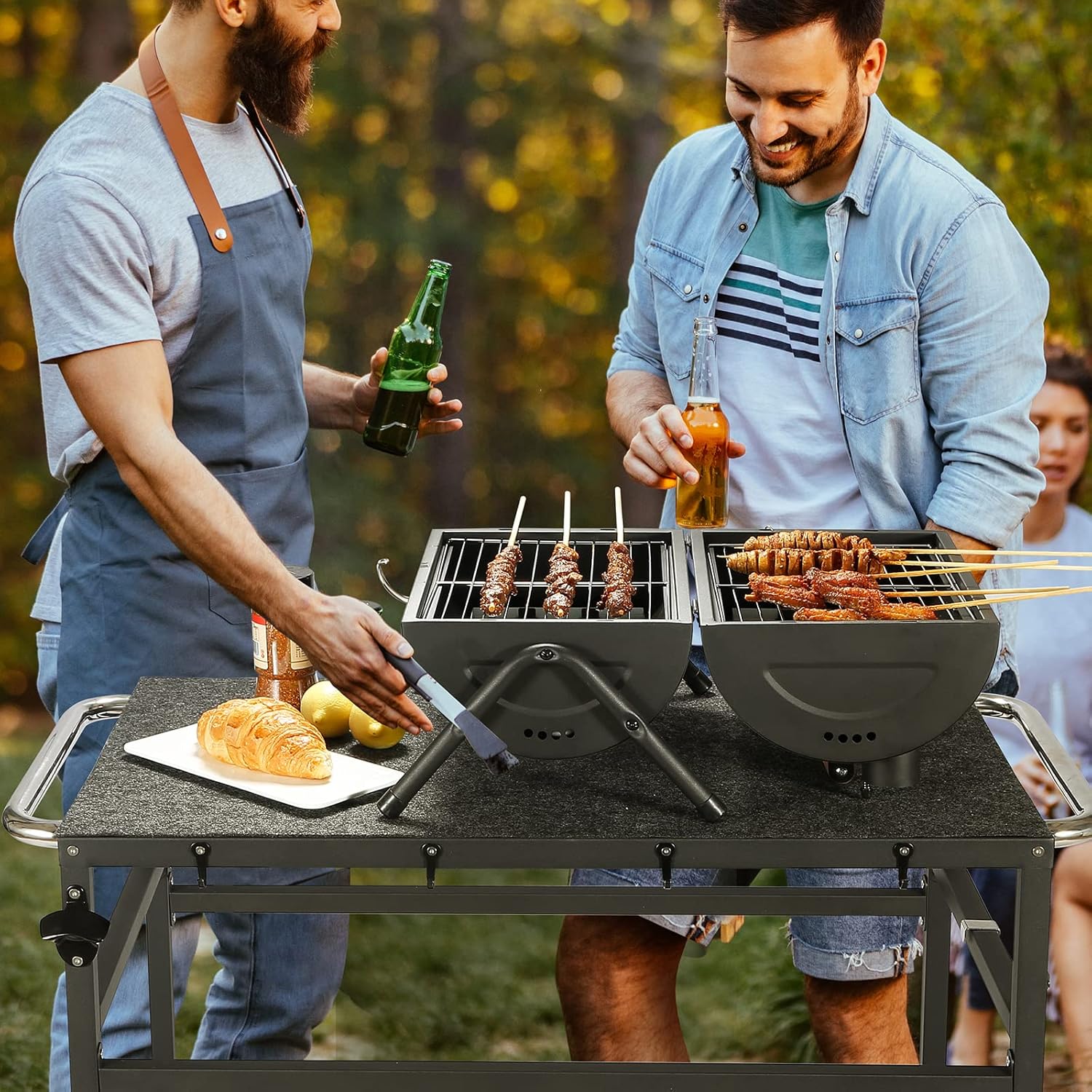 Outdoor Grill Table with Storage for Patio,Double-Shelf Movable Kitchen Cart Island Table on Wheels with Grill Mats,20" x 32" Multi-Functional Heavy Duty Kitchen BBQ Food Prep Table for Grill : Patio, Lawn & Garden