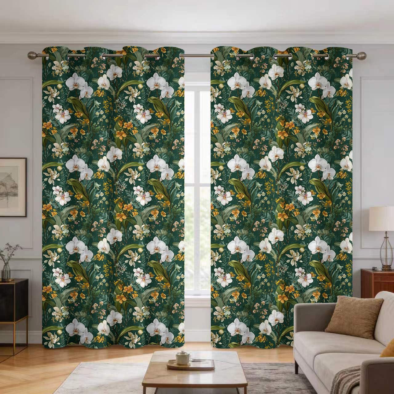 Rideau occultant vintage fleurs motif vert foncé floraux lot de 2 rideaux imprimé L140xH220