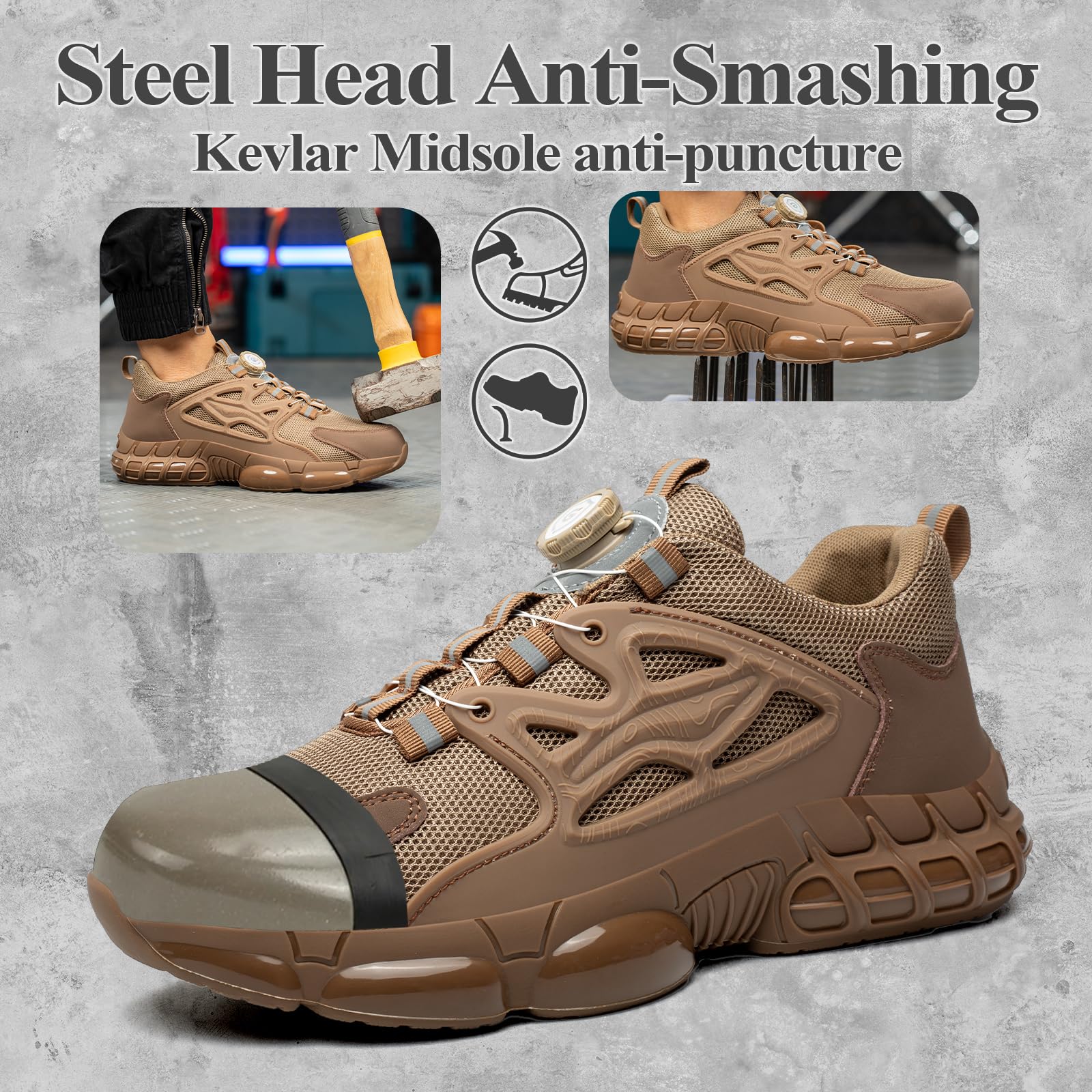GemChve Scarpe Antinfortunistiche Uomo Donna Leggere Traspiranti Sneakers Antiscivolo Scarpe Sicurezza con Punta in Acciaio Regolazione Rapida dei Lacci 36-46 EU