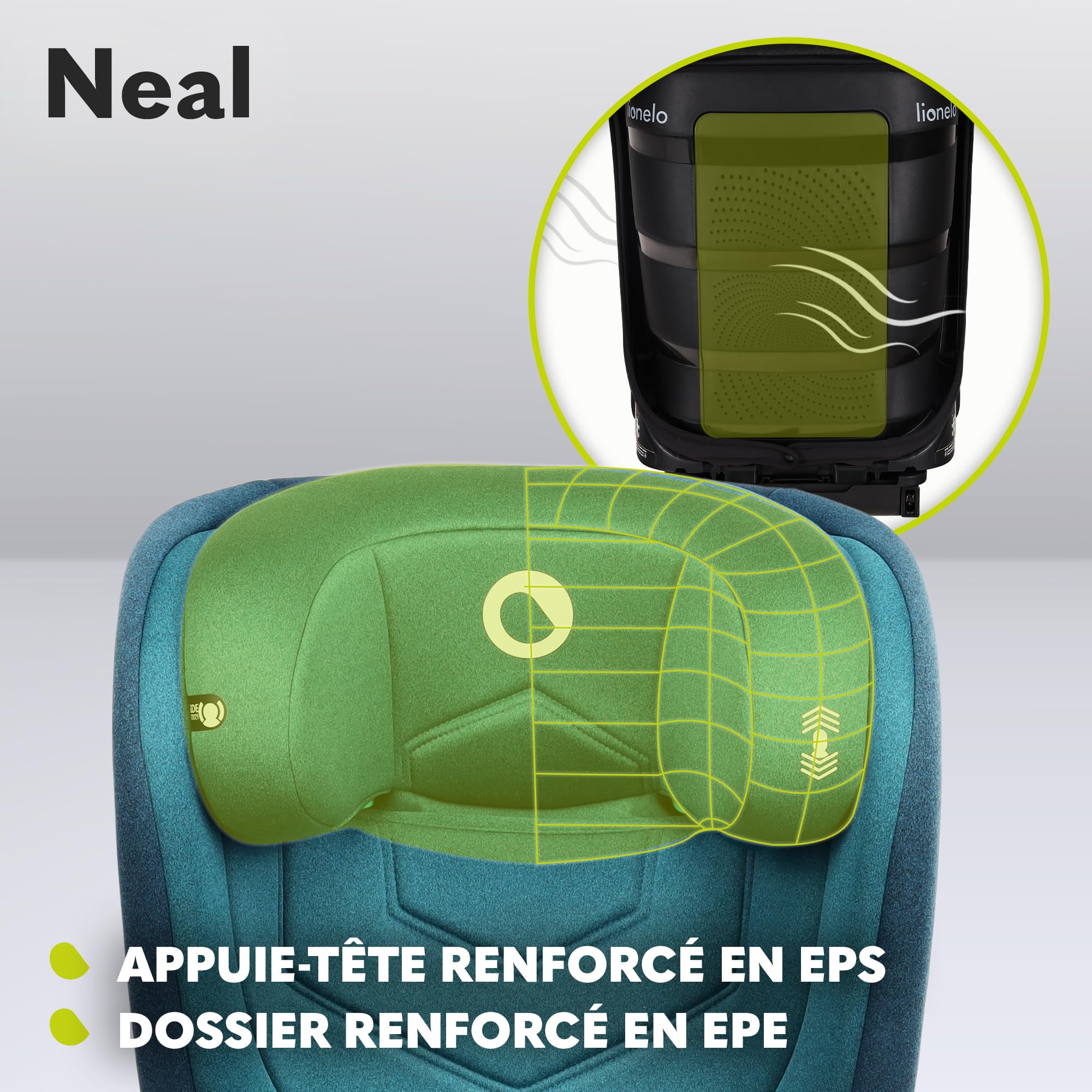 LIONELO Neal siege auto de 15 à 36 kg, Isofix, I-Size, 3 niveaux d’inclinaison, du dossier réglage de la hauteur de l’appui-tête, protection latérale, ventilation