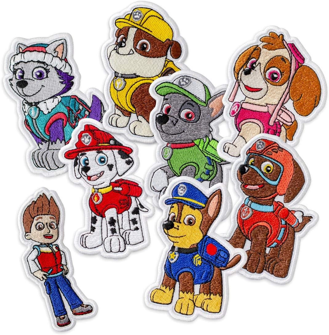 PAW Patrol Collection Set (Ryder, Chase, Everest, Marshall, Rocky, Rubble, Skye, Zuma) Embroidered Patches Iron On