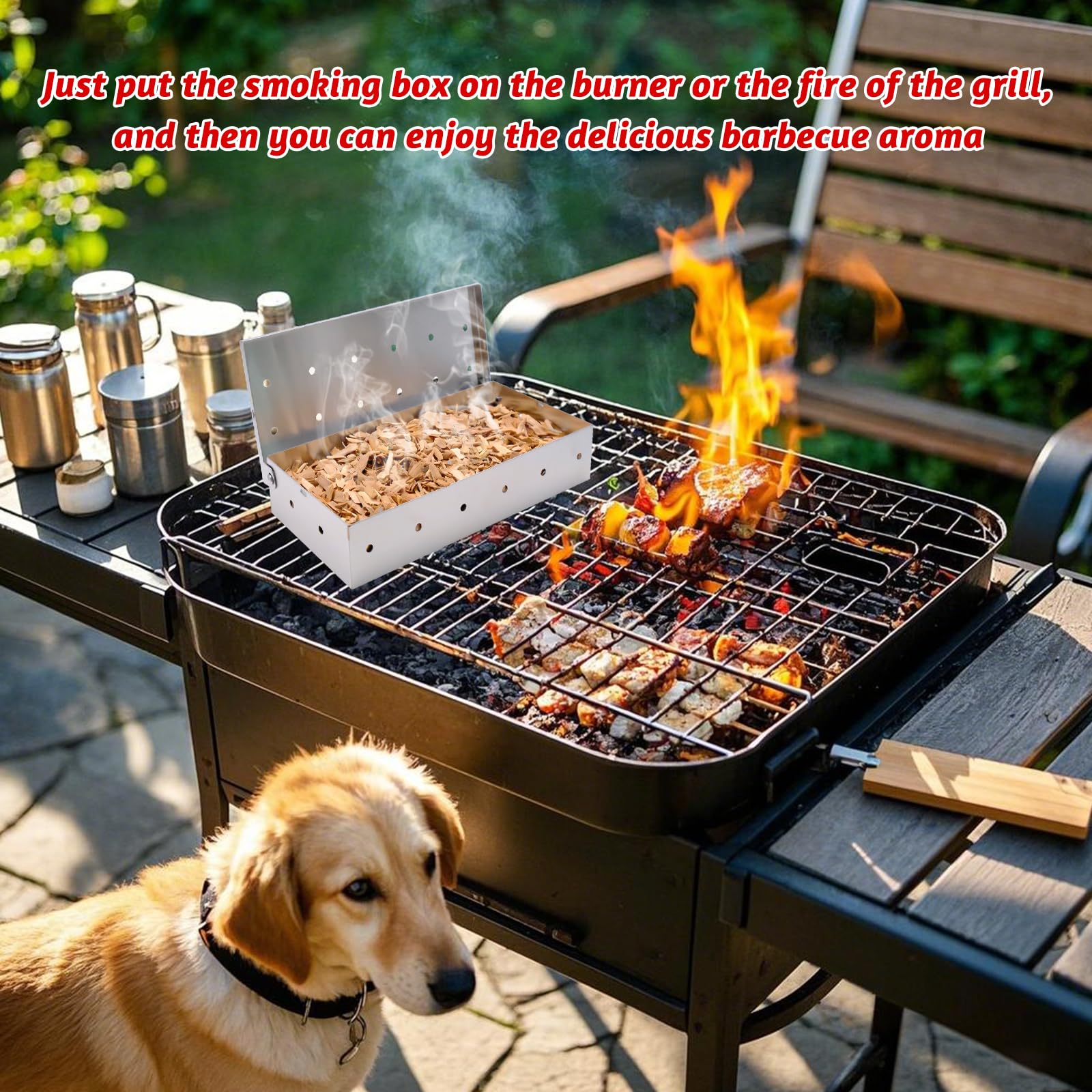 Skrzynka na wędzarnia, wędzarnia do grilla, grill ze stali nierdzewnej, wędzarnia do grilla do mięsa, wędzarnia do grilla na mięso, pudełko na grilla gazowego, węgiel drzewny i grill gazowy (z wiórami