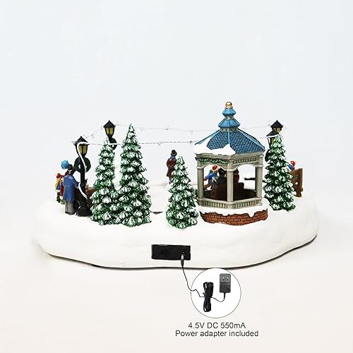 Miniatura 3 de Estanque de patinaje animado de 7.28 pulgadas de alto (patinadores en movimiento) - Luces LED, 8 villancicos clásicos de Navidad, adaptador incluido