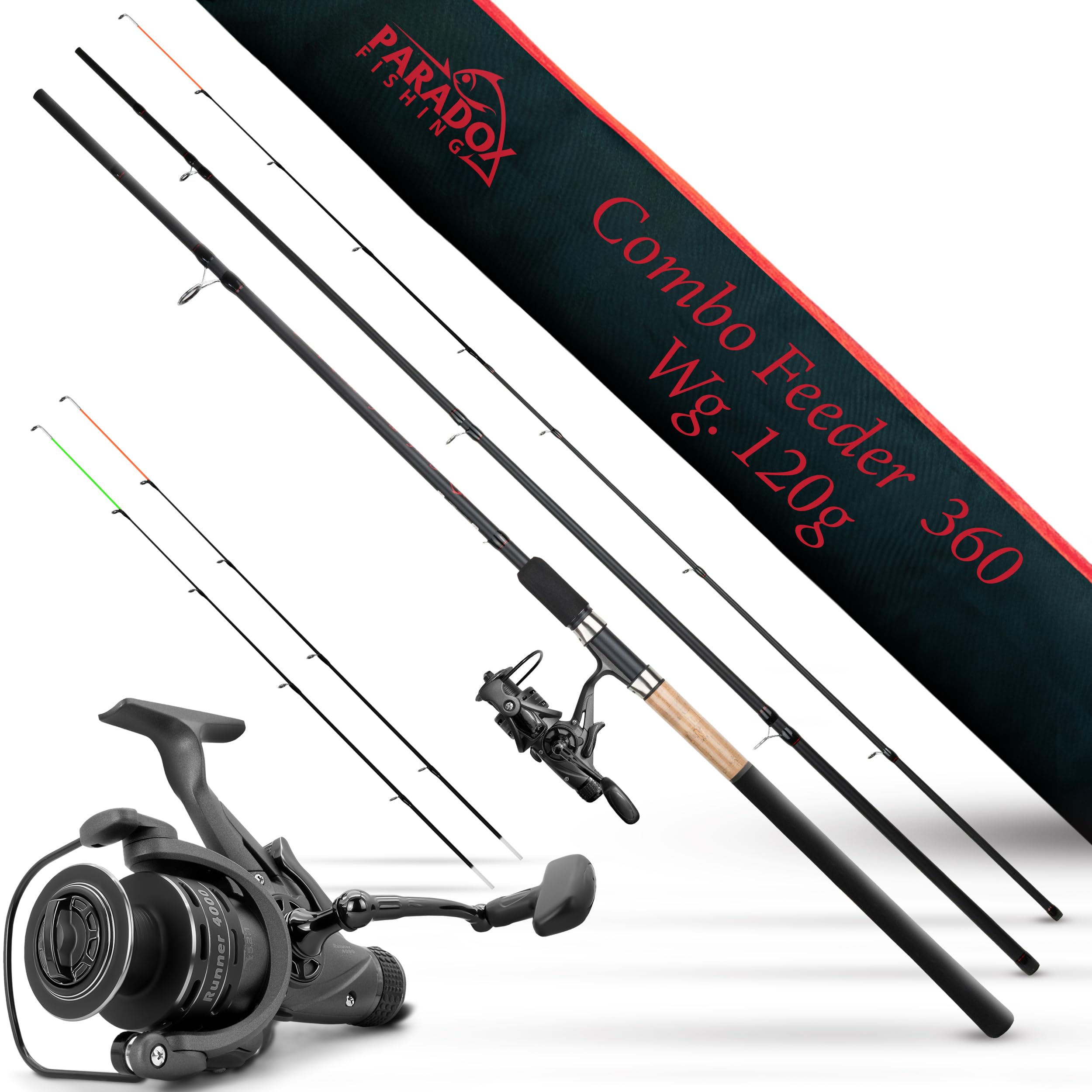 Paradox Feederrute 3,6 m, 120 g, 4000 Runner Rolle, Wechselspitzen 2oz/3oz/4oz