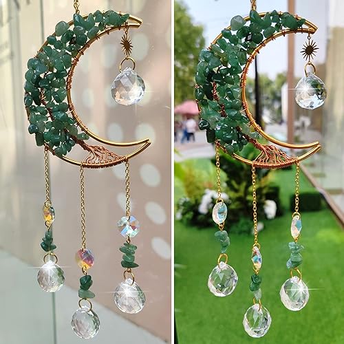 Miniatura 9 de Campanilla de viento de cristal de árbol de la vida, hecha a mano, atrapasoles de cristal, estrella, prismas de cristal, decoración de ventana