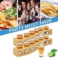 Vista 4 de LINALL Juego de vasos de chupito de 12 piezas, 1 onza/1.0 fl oz con soporte base pesada para whisky tequila, 12 bandejas de servir de vidrio