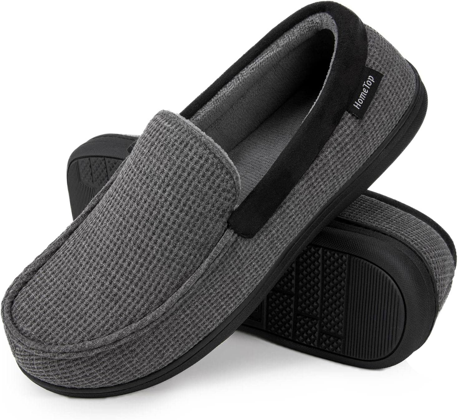 Men's Comfort Memory Foam Moccasin Slippers Breathable Cotton Knit Terry Cloth House Shoes