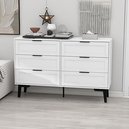 Miniatura 6 de TaoHFE Cómoda de 6 cajones para dormitorio, cómoda blanca moderna para guardería, cómoda de madera para niños, cómoda horizontal y cómoda para