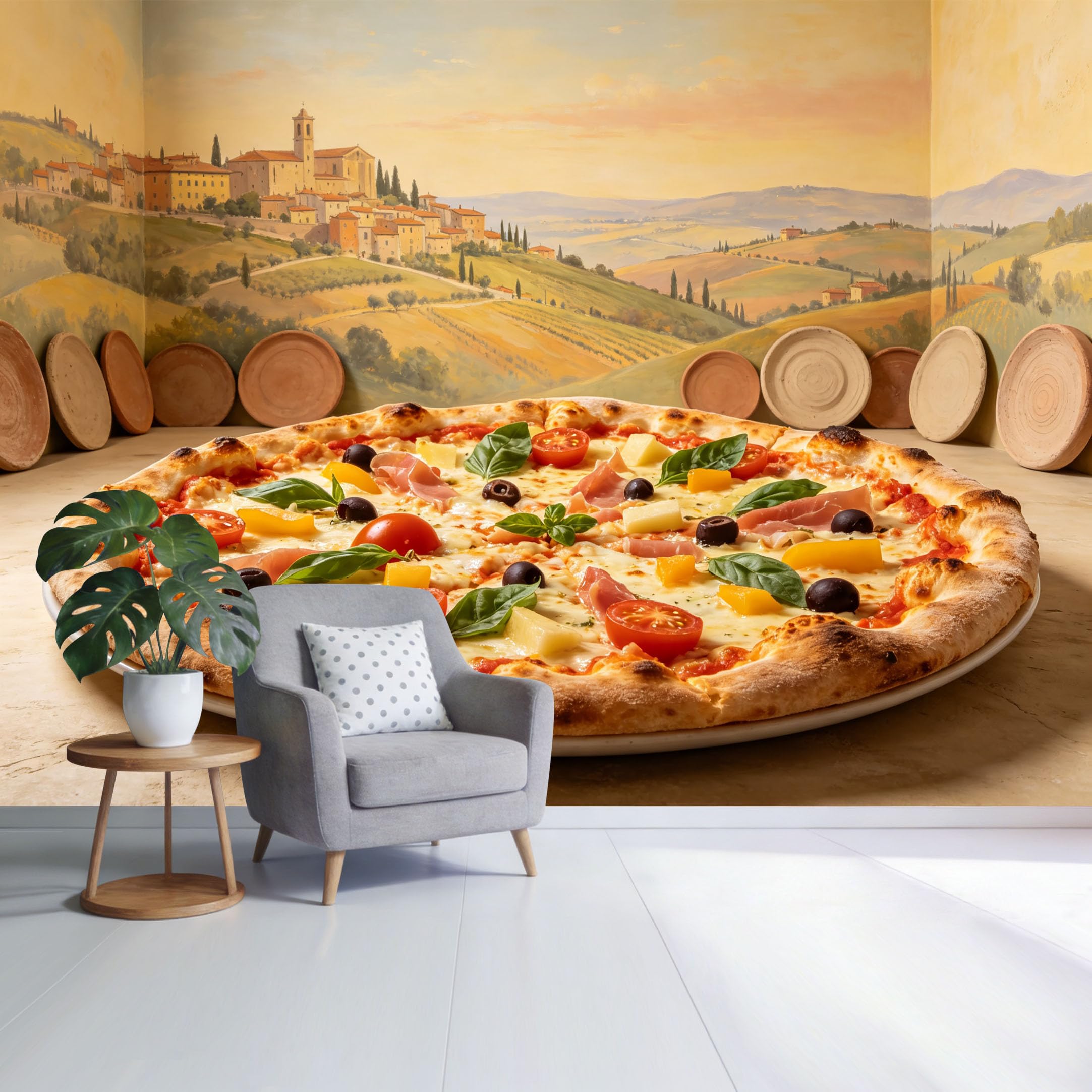 Custom Size Wall Mural Italian Countryside Vineyard Landscape with Rustic Village Warm Sunset SelfAdhesive Wall Fabric Removable Wallpaper for Home Office Decor