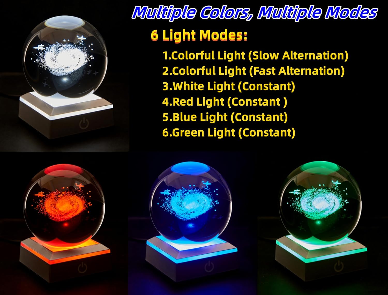 3D Galaxy Crystal Ball Night Light, Upgraded 3.15 Inch Glass Ball Lamp with LED Base, Galaxy Lamp Decor, Birthday Holiday Xmas Gifts for Boys Girls Friends (Galaxy)