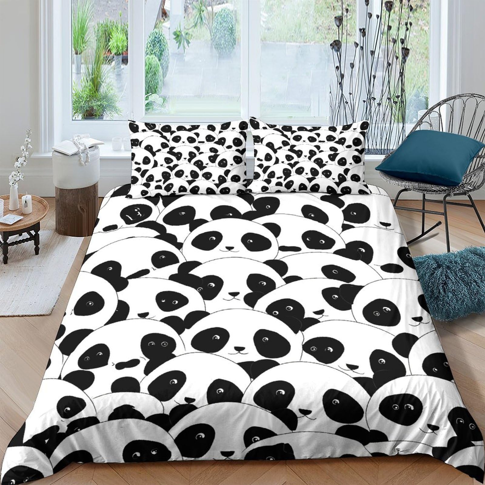 Ctjqhvkz Style-2 3D Printed Panda Pattern Fitted Sheet Microfiber Soft Black White Cartoon Bear Bed Cover For Bedroom Guest Room Single（135X200cm）