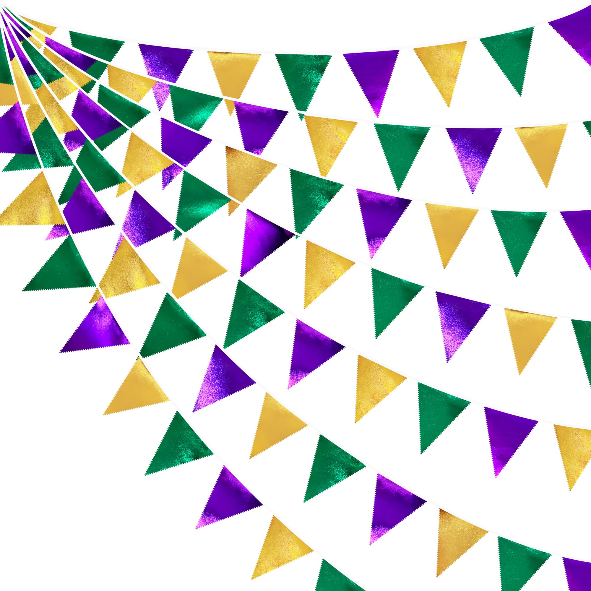 Mardi Gras Party Decorations Purple Green and Gold Metallic Fabric Triangle Pennant Banner Flag Hanging Bunting Garland for Birthday Wedding Baby Shower Bridal Shower Holiday Masquerade Party Supplies