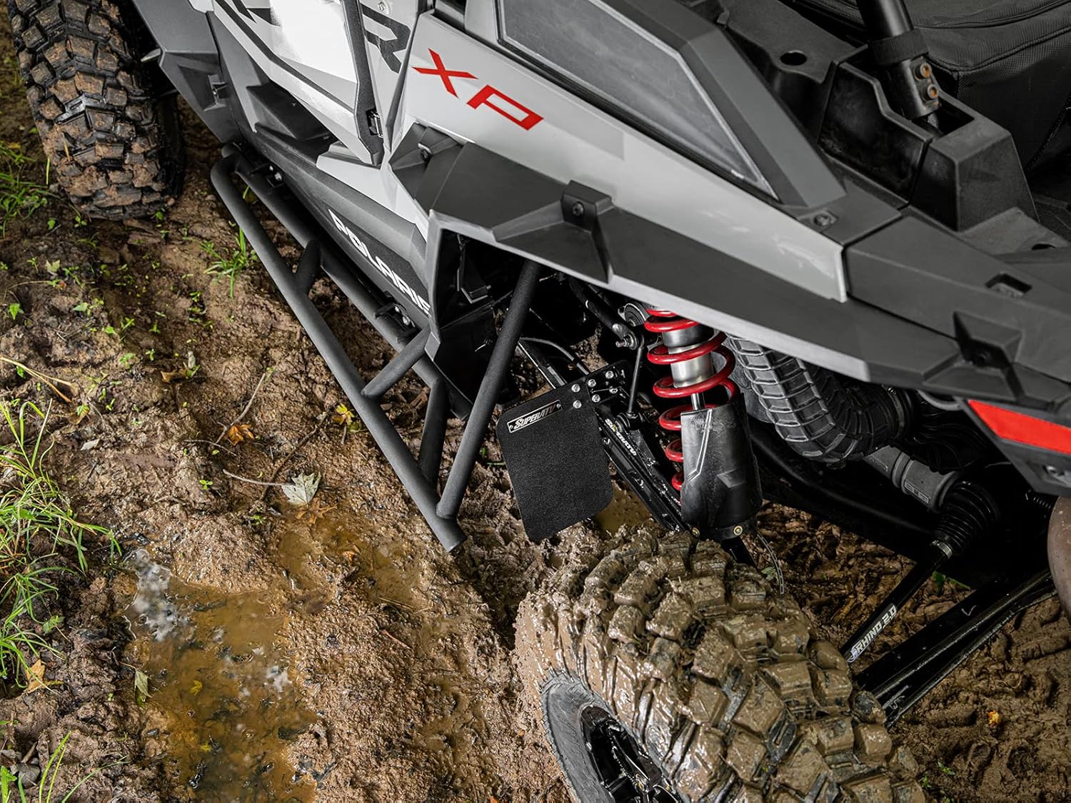 SuperATV Trailing Arm Guards for 2016+ Polaris RZR XP Turbo / 4 Turbo | Made of 1/8 Inch LDPE | Flexible and Lightweight | 7 Inch by 10 7/8 Inch Mud Flaps | Protects Rear Suspension Parts | USA Made