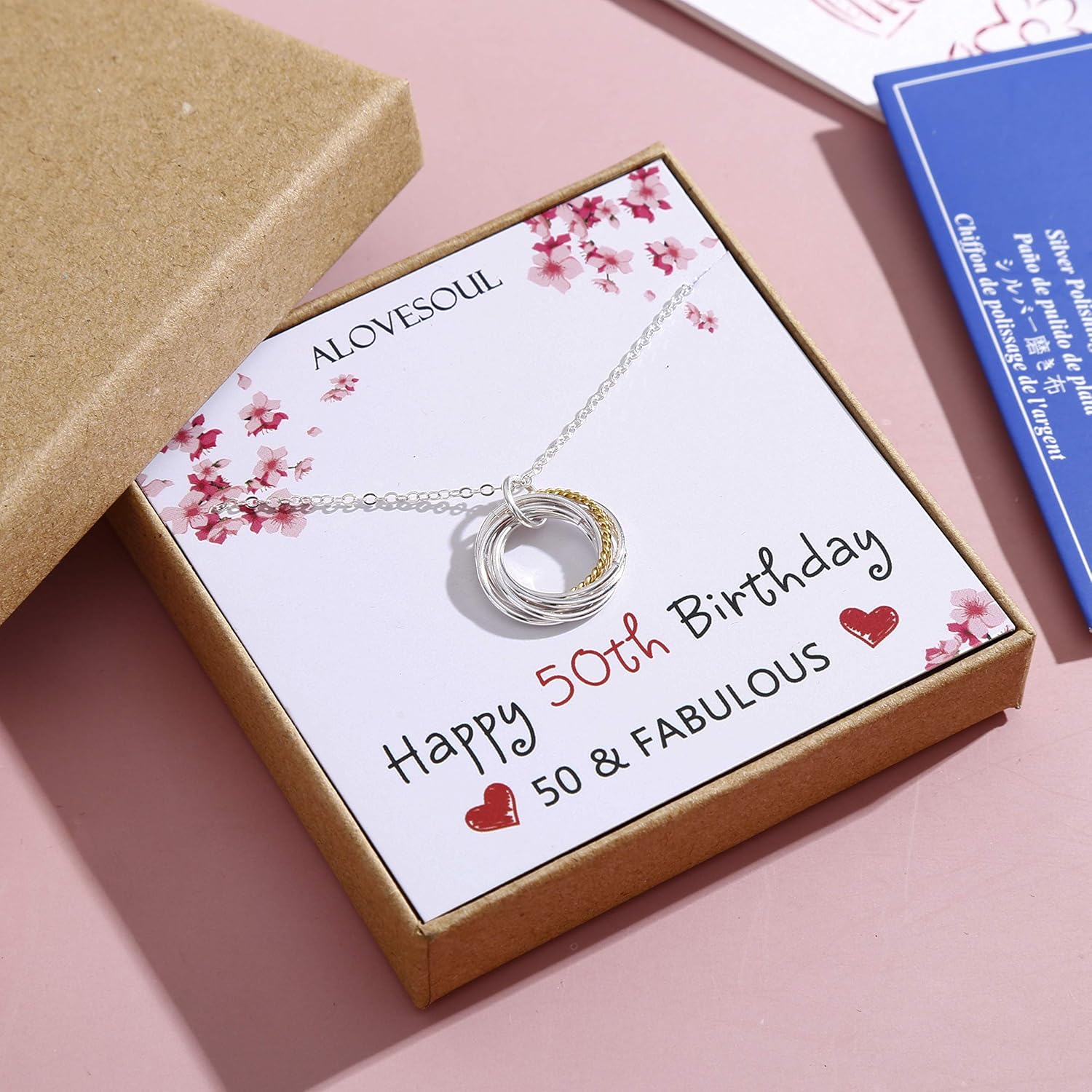 ALoveSoul 50th Birthday Gifts for Women - Sterling Silver 5 Circle intertwined Necklace for Her 5 Decade 50 Years Old Jewelry Presents - Image 4