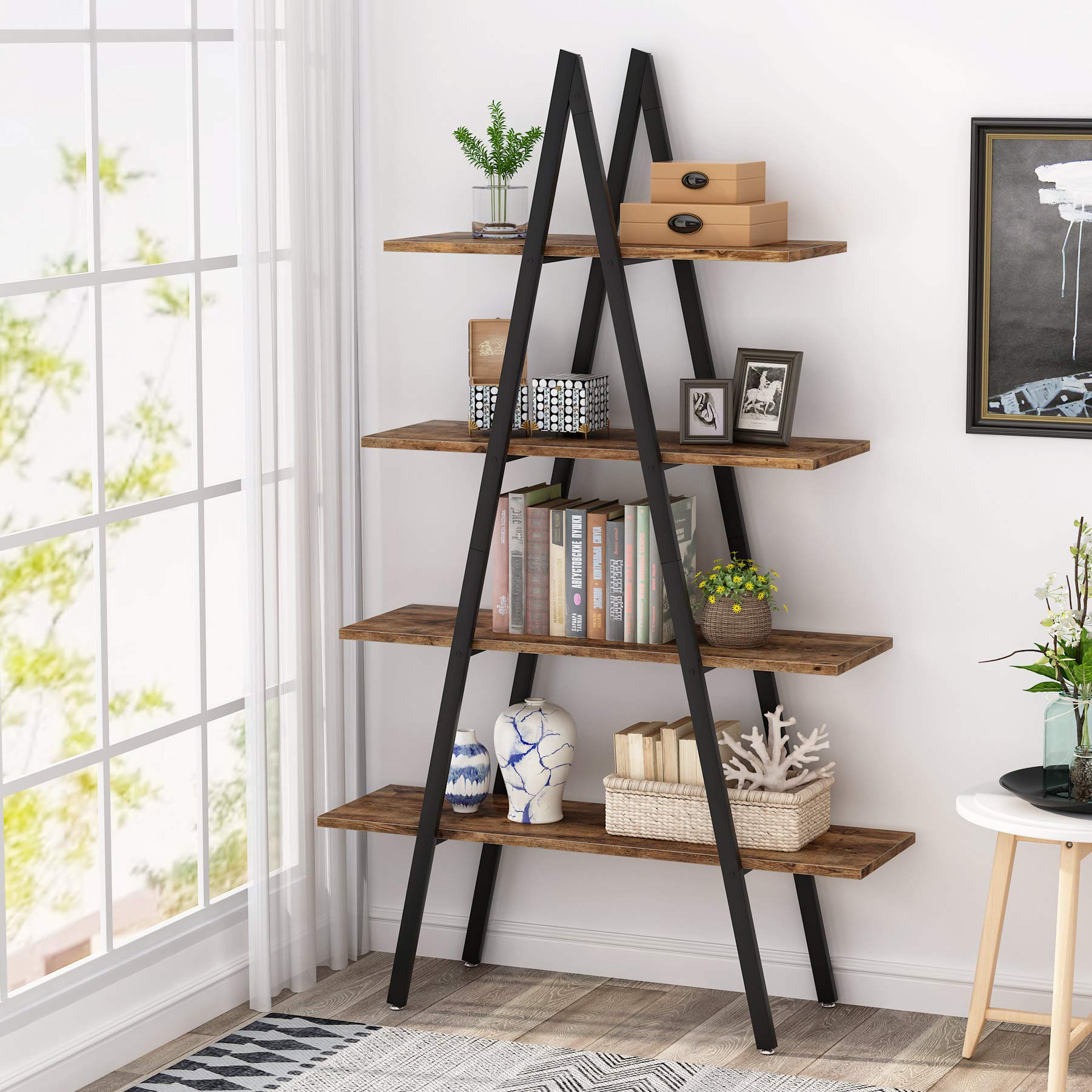Buy Bookcase Bookshelf Storage Rack Standing Shelf 4Tier Industrial