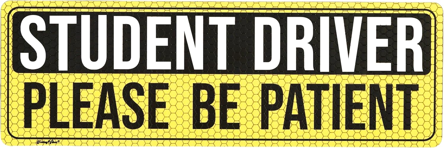 FridayVibez Student Driver Magnet for Car, 9.4" X 3.1" Bumper Magnetic Sticker for New Drivers That says, Student Driver Please Be Patient (Black)