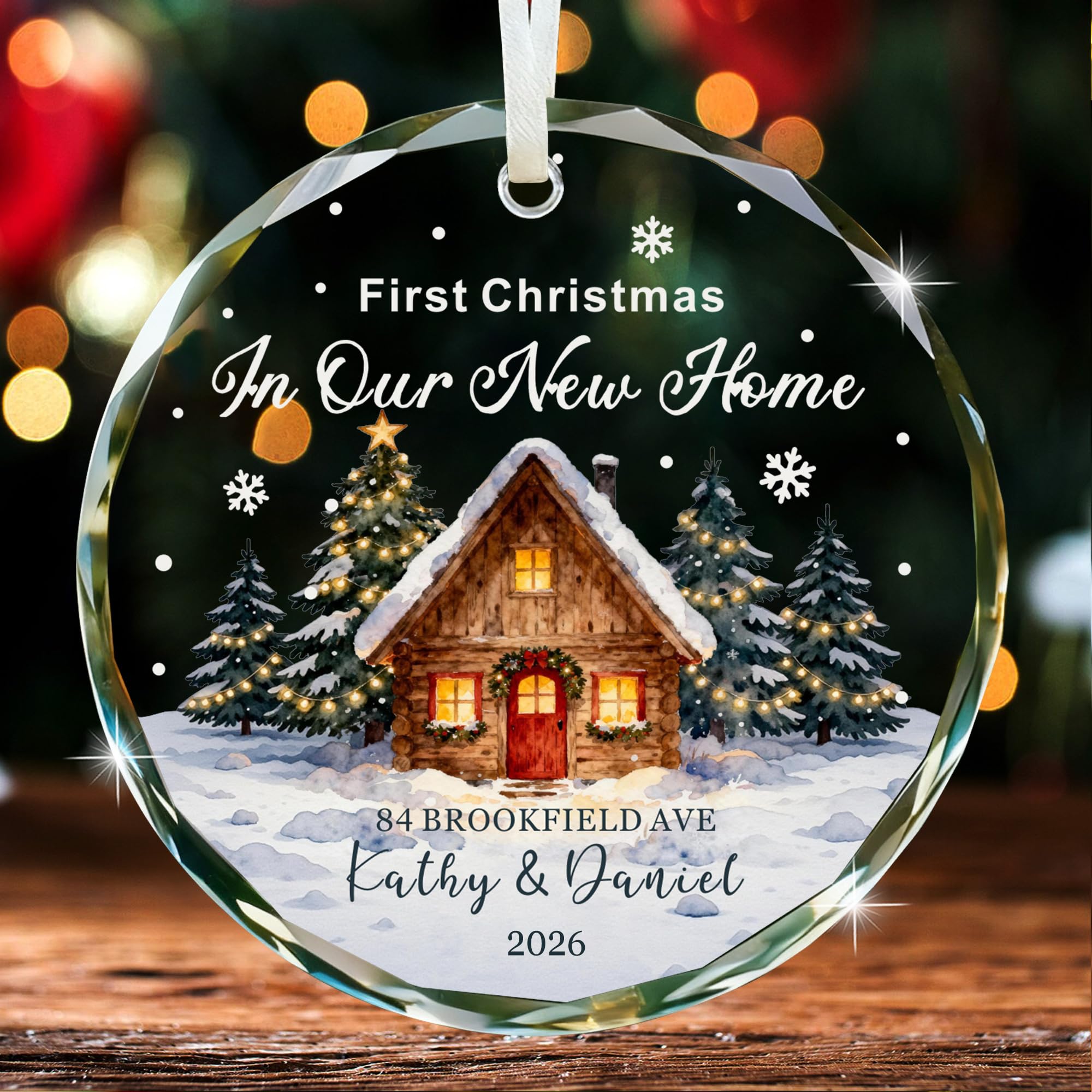 EDSG Personalised First Christmas in New Home 2026, New Home Christmas Decoration Bauble, 1st Christmas House Ornament Tree Decoration Gifts for Housewarming Family (Round, Design 1)