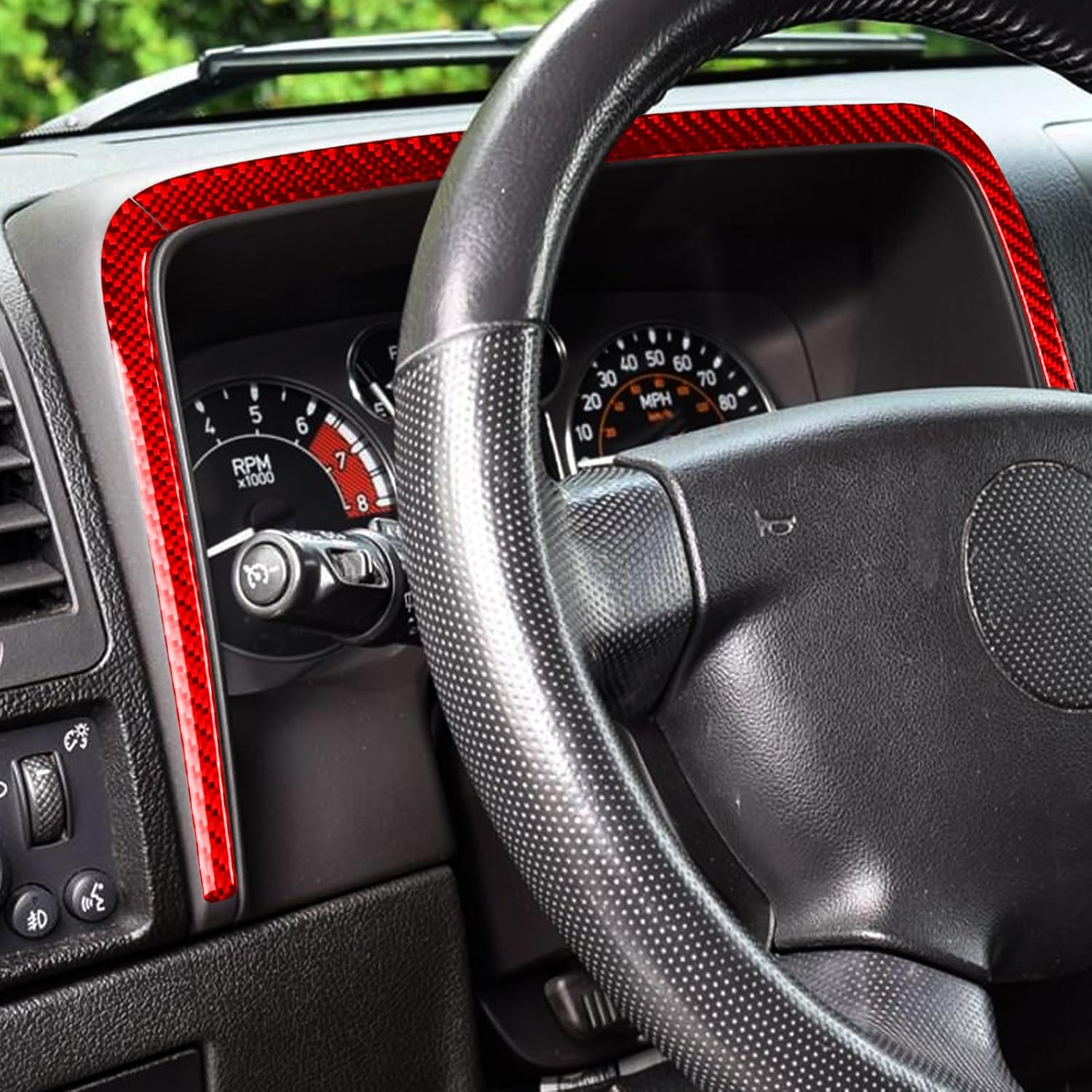 Car Red Carbon Fiber Accessories Speedometer Bezel 3pcs Protective Cover Sticker Compatible with Hummer H3 2006 2007 2008 2009 2010