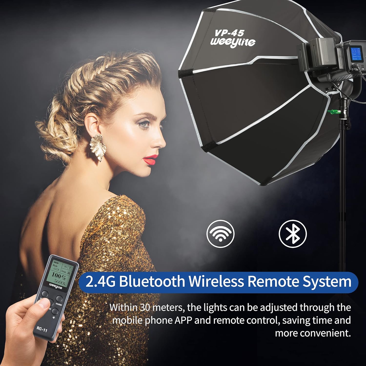 Weeylite Ninja 300 80W LED Video Light, 5600K Daylight COB Studio Light, CRI 95+ Continuous Lighting, 0-100% Dimmable, 7800LM Output, Bluetooth App Control, Portable Photography & Video Lighting Kit