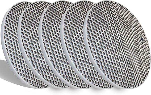 LogHog Set of 5 Thickened Silicone Pot Coaster Trivet Mats,Pot Holder/Hot Pads,Non Slip Durable Flexible Table Mats Round Honeycome Multipurpose Kitchen Heat Resistant Mat (Grey)
