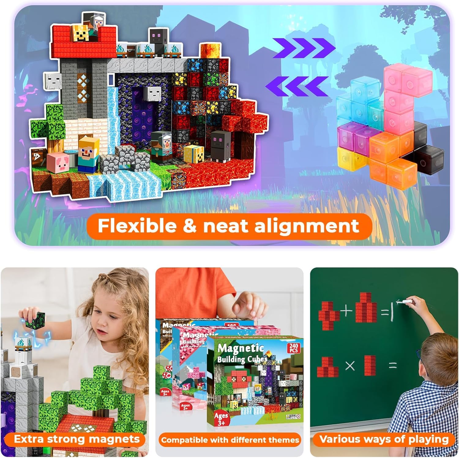 Annexfun 240 Costruzioni Magnetiche Avventura Magica nel Tempo - Set da Costruzione per Bambini con Cavalieri, Fantasmi e Fiume Incantato | Giocattolo Educativo per Bambini dai 4 Anni