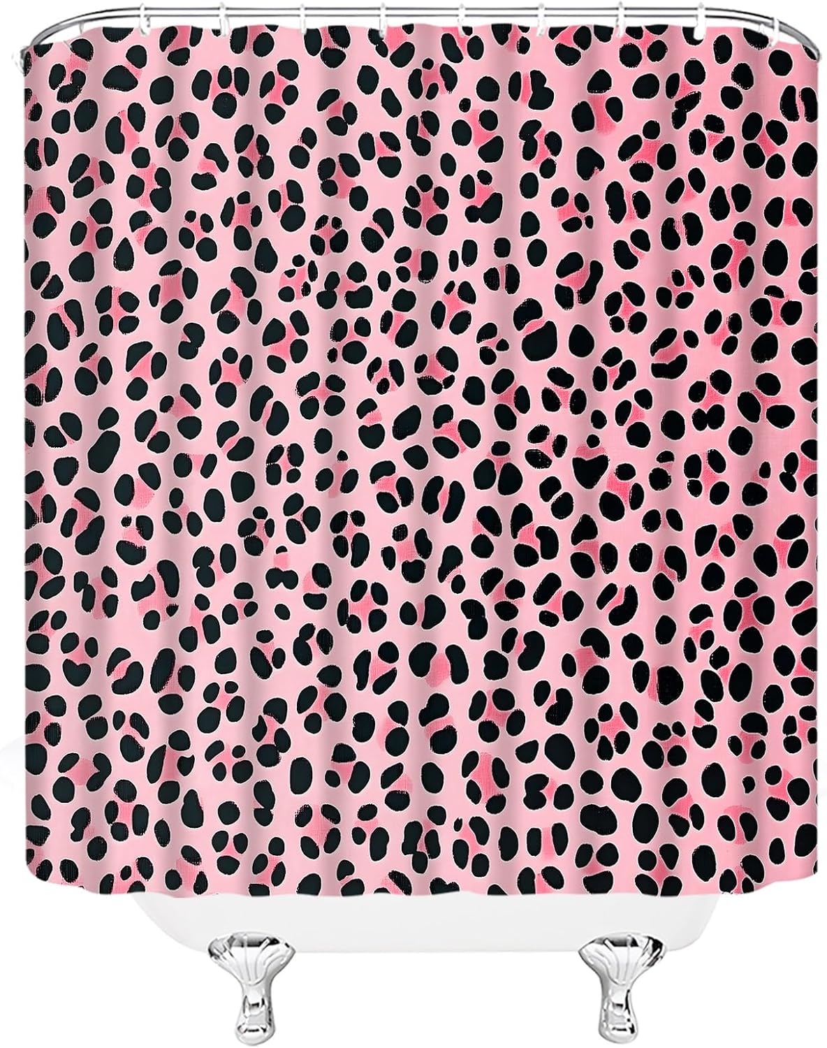 Pink Leopard Print Shower Curtain Wild Animal Cheetah Print Safari Skin Pattern Powerful Cheetah Cat Panthera Black Fur Wildlife Fabric Bathroom Decor Set with Hooks(108" Wx70 H)