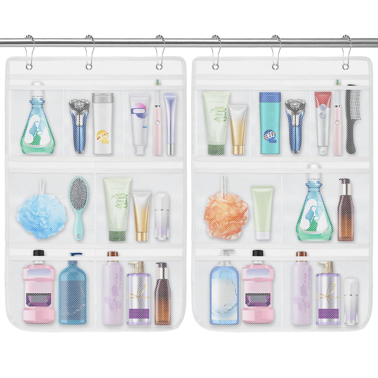 Okxiri 2 Pack Mesh Shower Caddy Hanging Organizer with 7 Pockets Quick Dry Bathroom Storage Bag Cruise Cabin