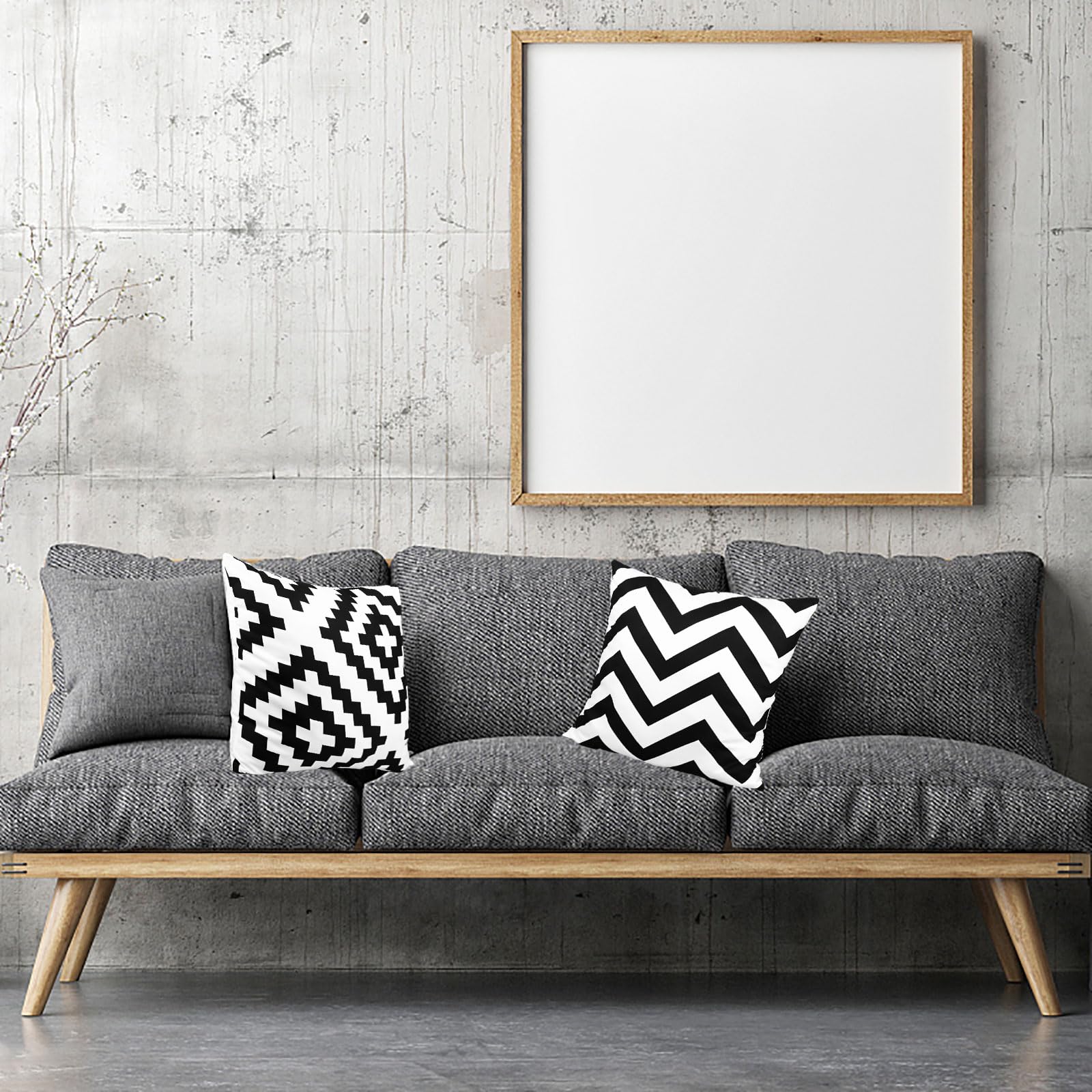 Peerless 6Pack Black White Geometric Pillow Covers 18x18 inches Simple Black White Geometric Pattern Pillowcase Decorative Throw Cushion Covers for Home Bedroom Car Sofa Couch Decor - Image 3