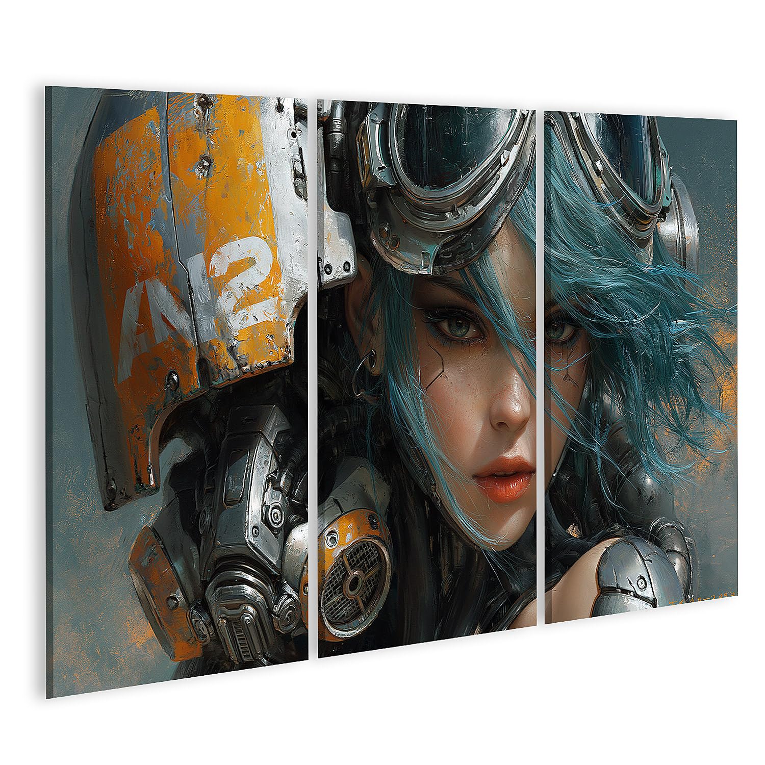 islandburner Quadro su tela Futuristico CyberPunk Donna Murale per Ufficio per gli appassionati di fantascienza - 3 pezzi